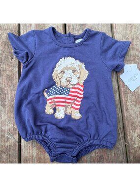 Grayson Mini Infant Romper 6-9M Purple Puppy Graphic Short Sleeve